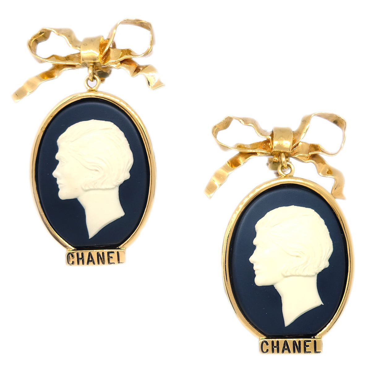 Chanel Cameo Earrings Clip-On Gold