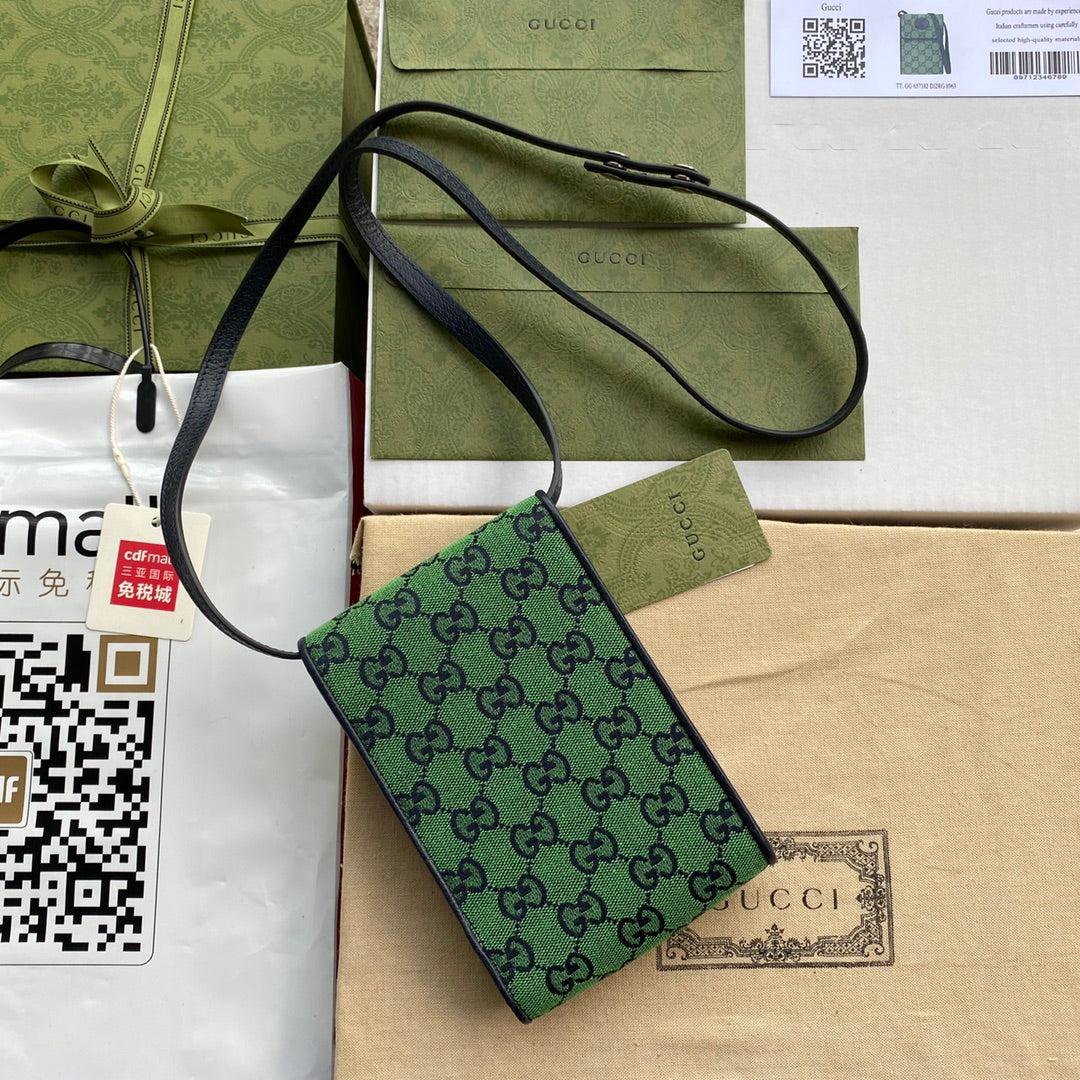 gg 7in 18cm gg Canvas Green Mini Bag
