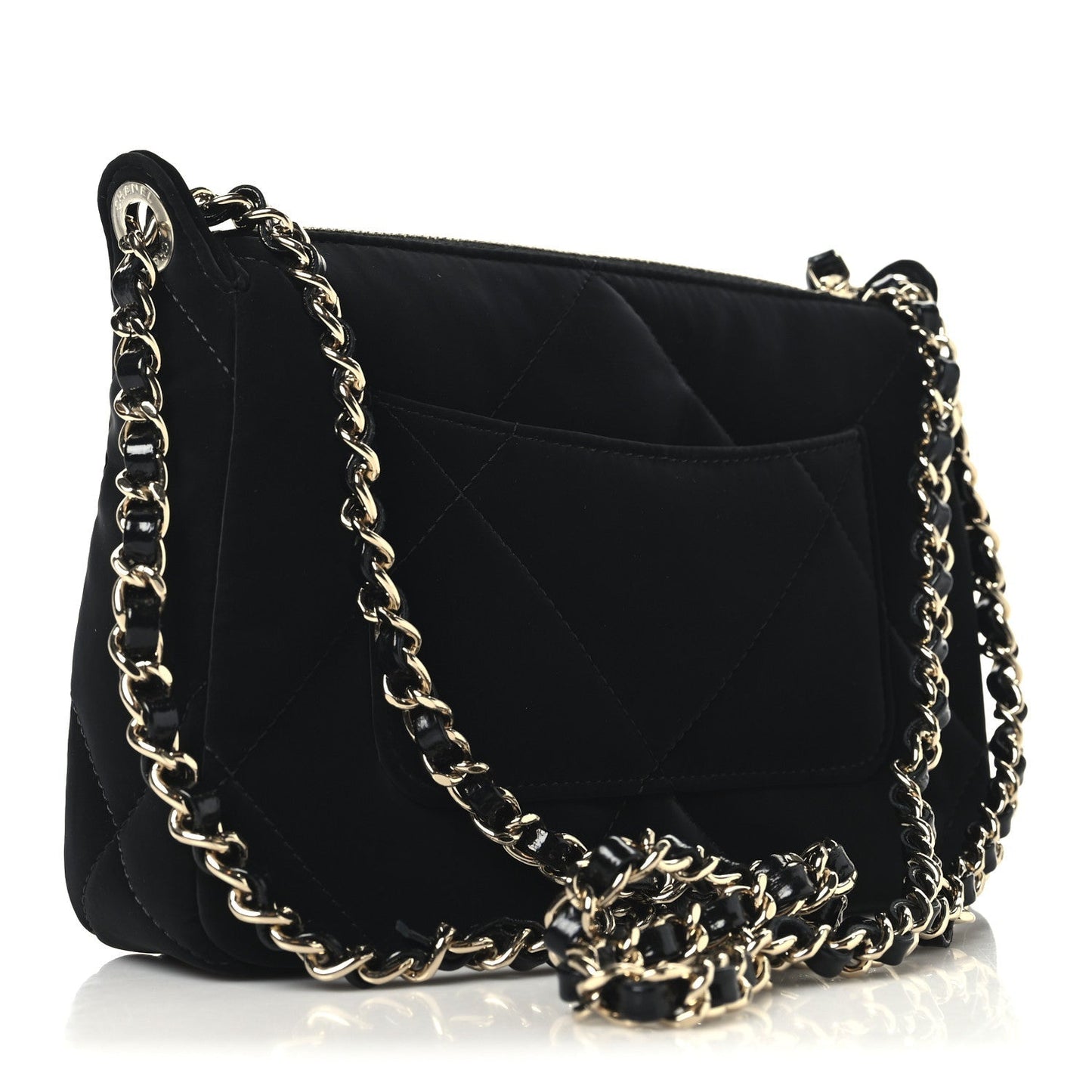 LV Ve Et Effect Nylon Shiny Crumpled Calfskin Quilted Chanel 25 Clutch with Chain Black