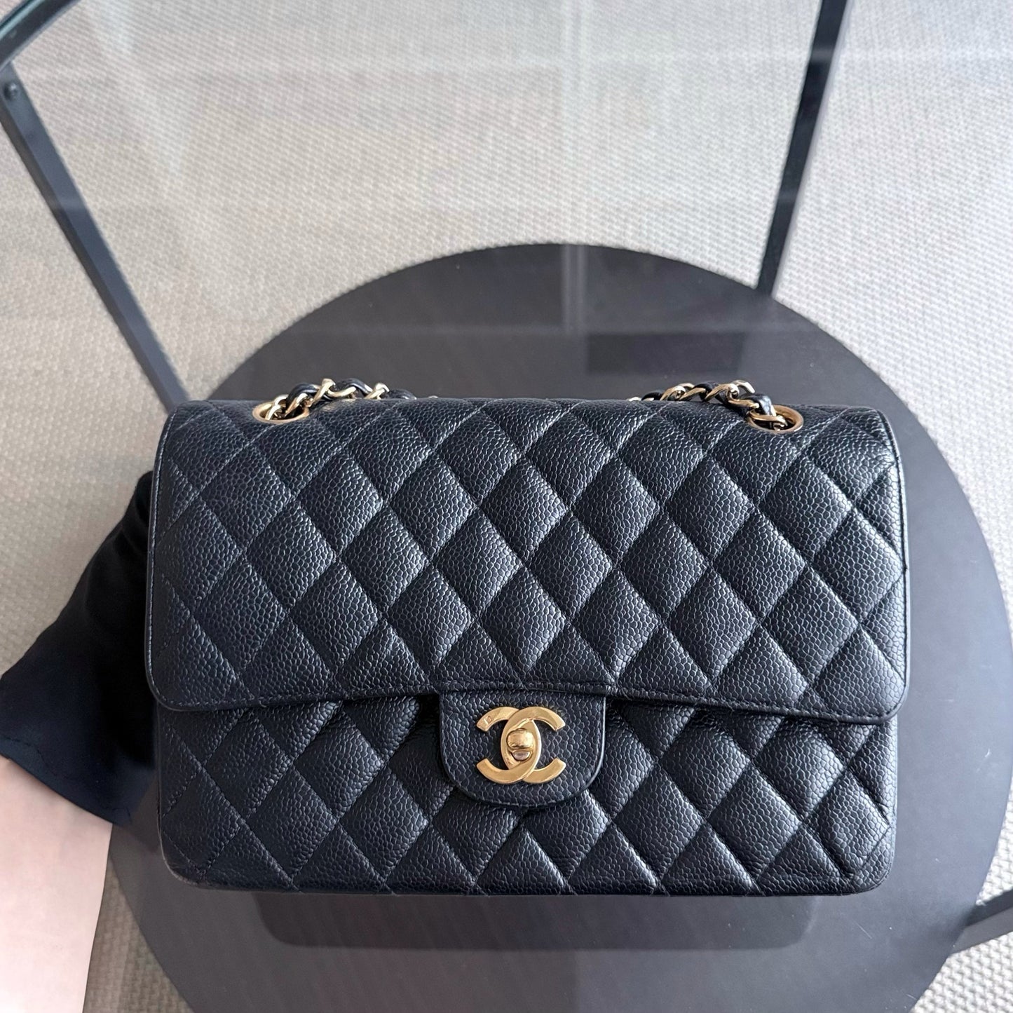 Chanel Classic Flap Medium - Caviar 25CM Quilted Black Gold Hardware Series 10