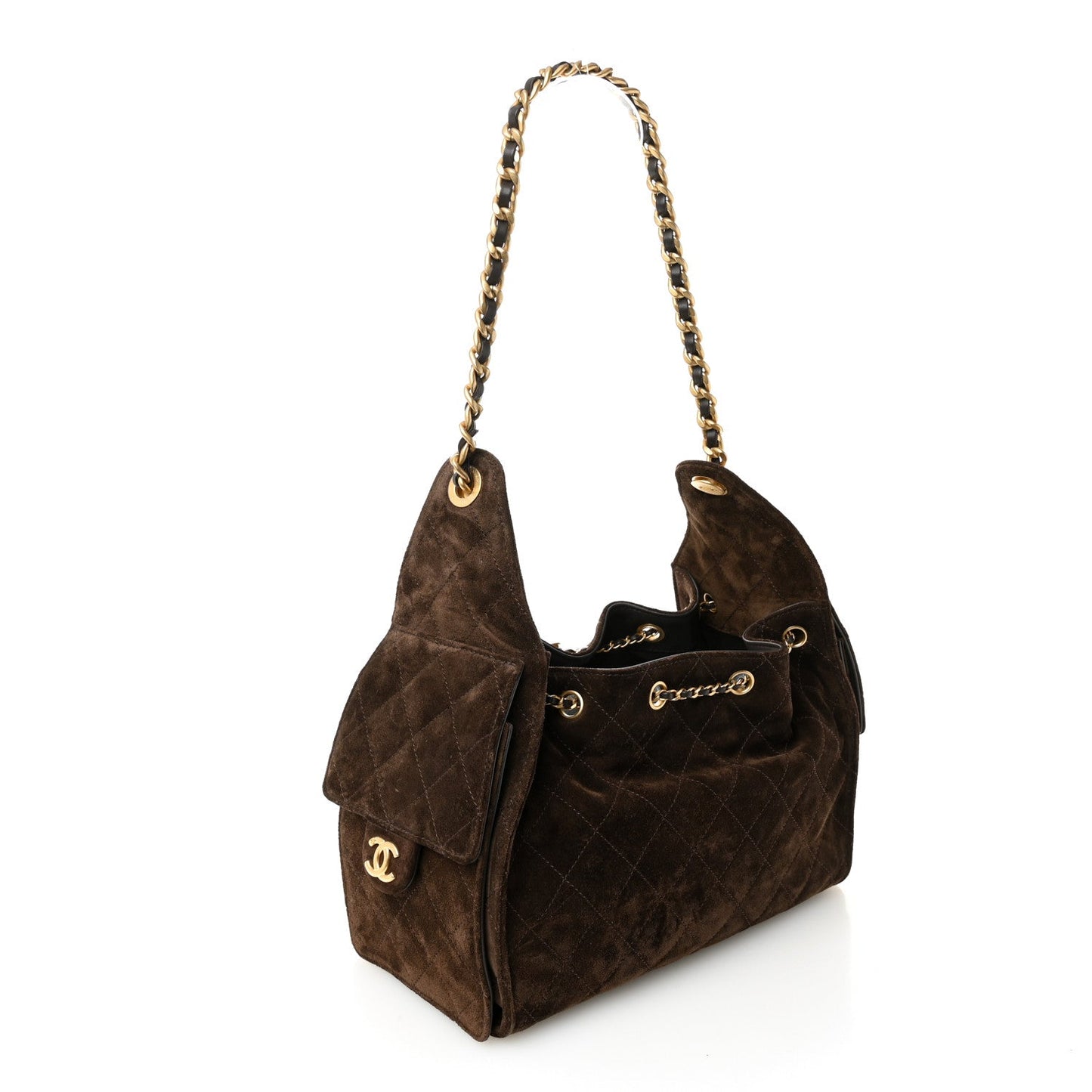 Chanel Suede Quilted Small 25 Handbag Dark Brown