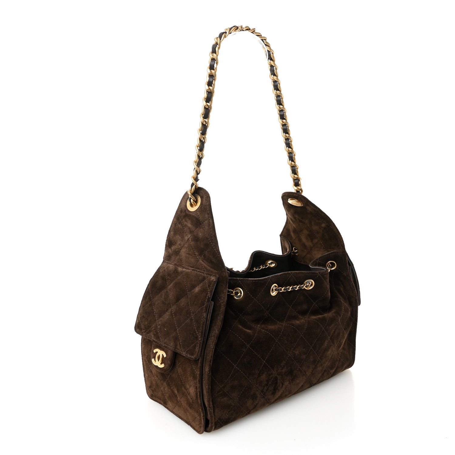 Chanel Suede Quilted Small 25 Handbag Dark Brown