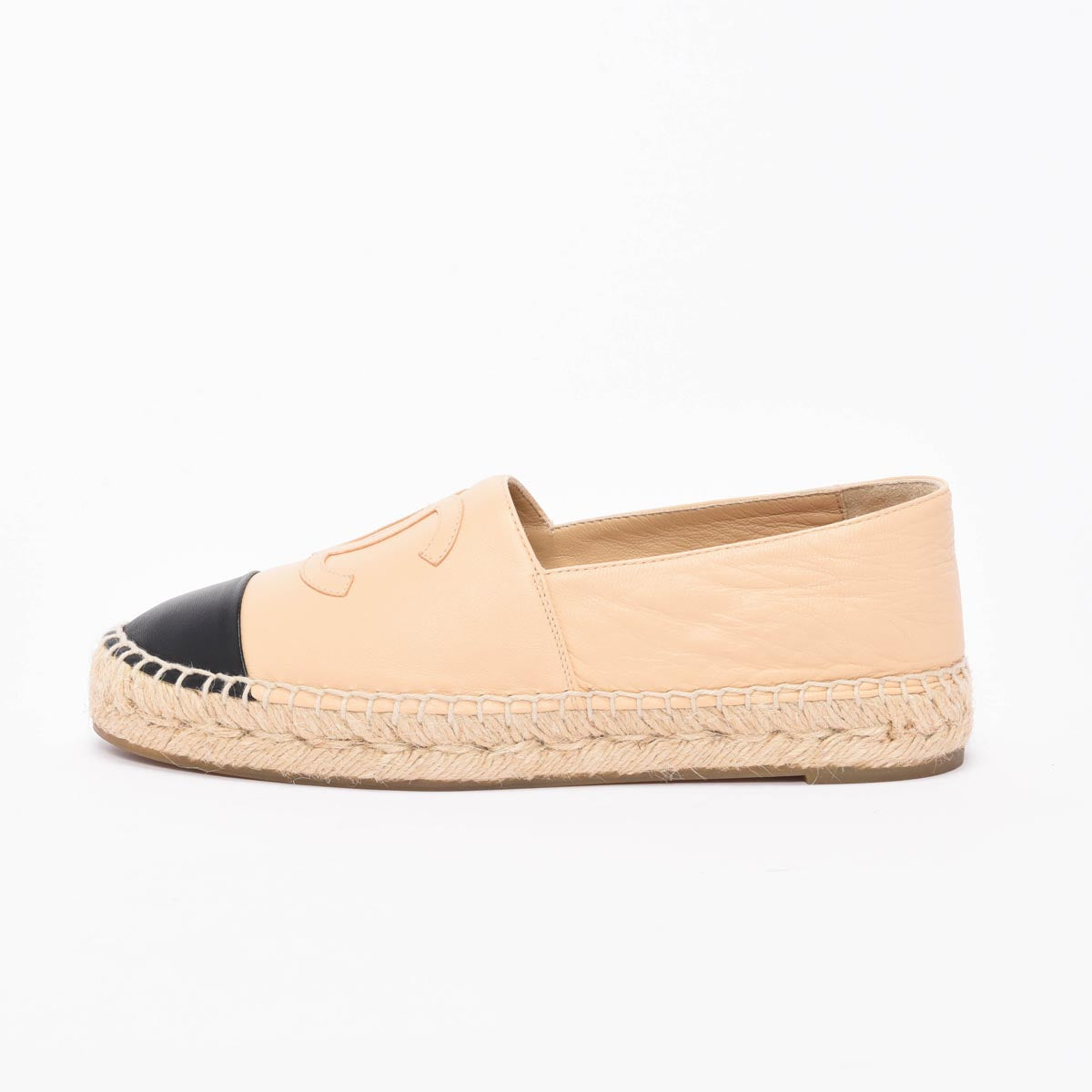 Chanel Beige & Black Lambskin CC Espadrilles 36 Women Shoes