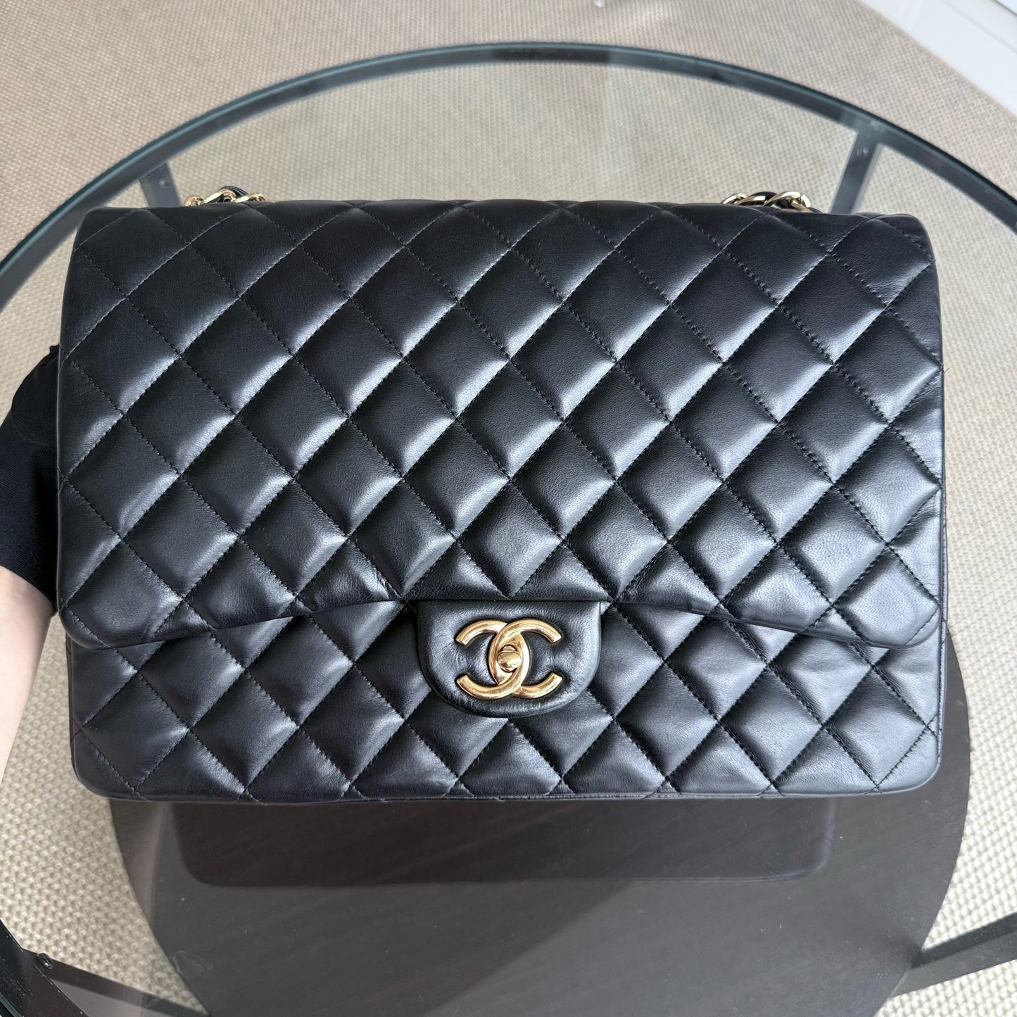 Chanel Classic Flap Maxi - Double Flap 33CM Quilted Lambskin Black Gold Hardware Series 14