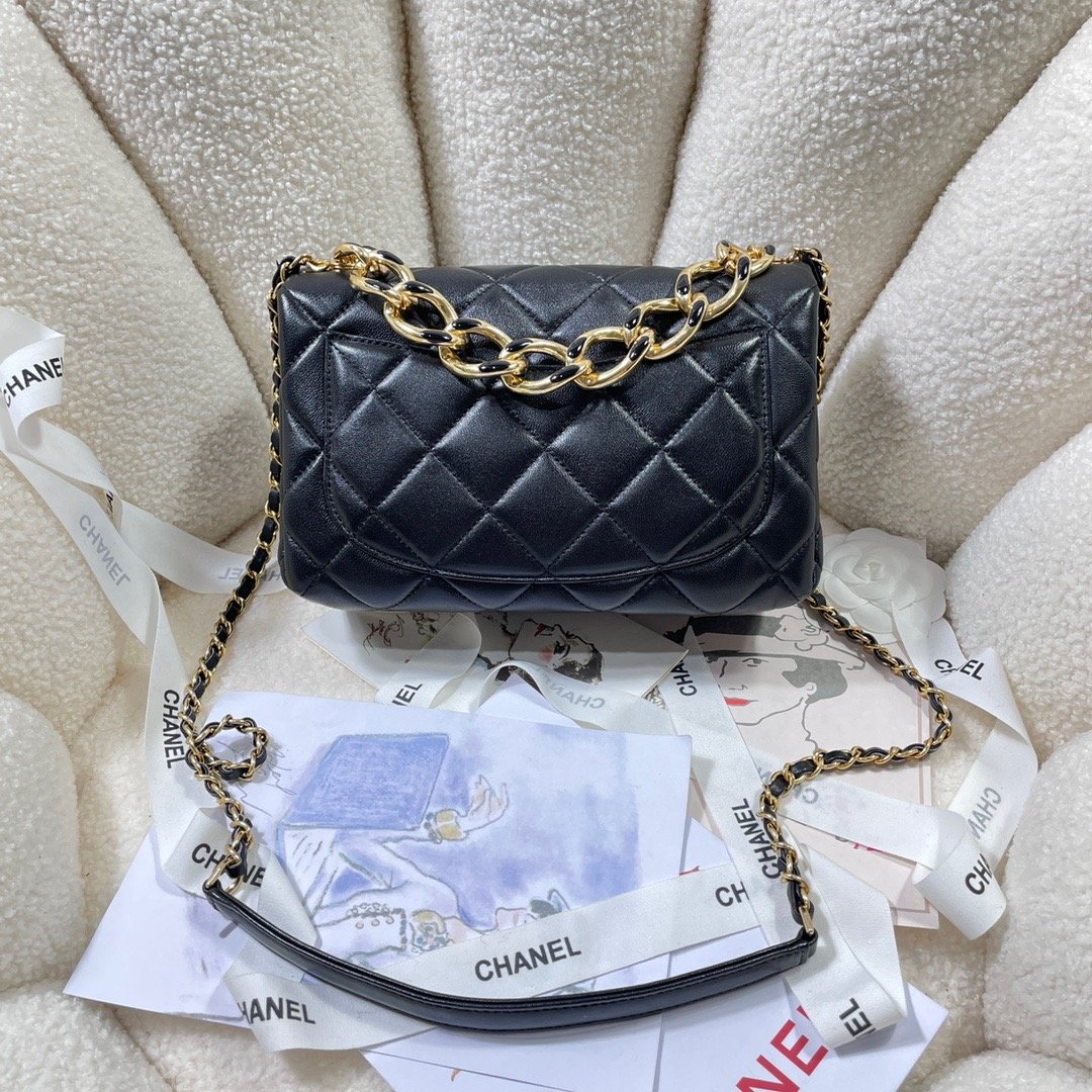 CHLLarge Hardware , ’s , Black Gold Flap Shoulder Bag