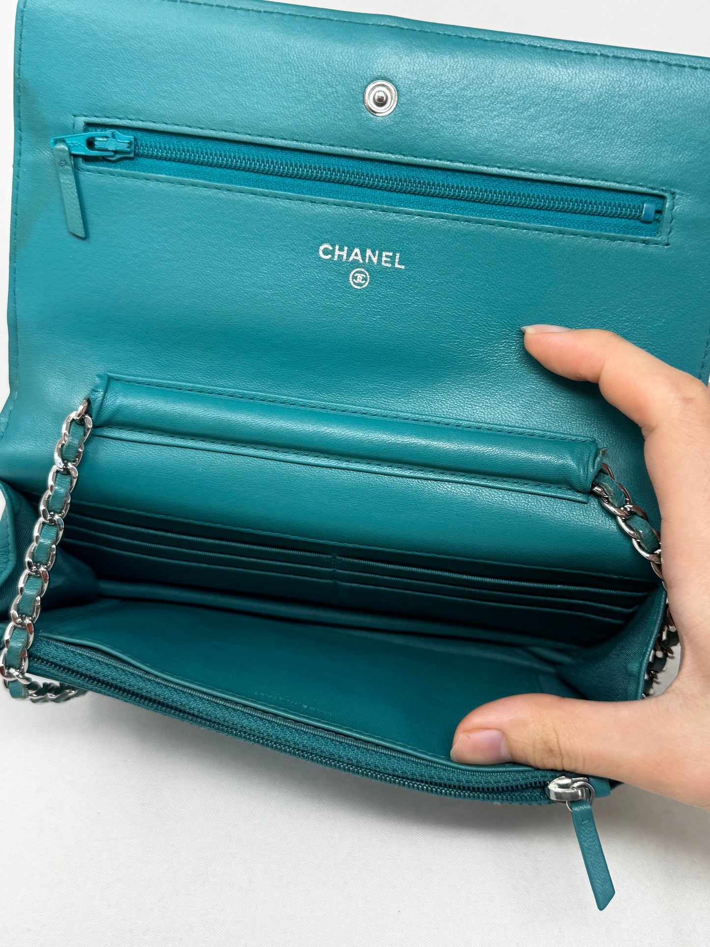 Chanel Turquoise Quilted Lambskin Leather Classic WOC Clutch Bag B-