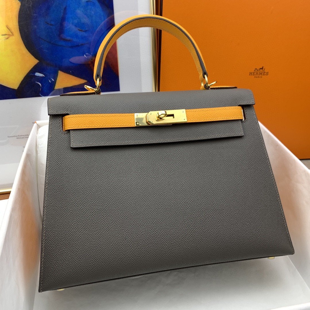 Top Quality Kelly Sellier Epsom Dark Grey Shoulder Bag