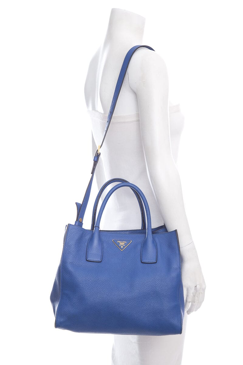 Prada Donna Cobalt Grained Tote Leather Vitello Blue Tote Bag
