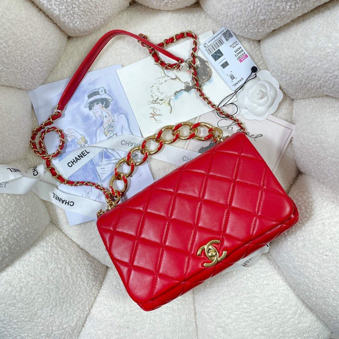 CHLLarge Hardware , ’s , Red Gold Flap Shoulder Bag