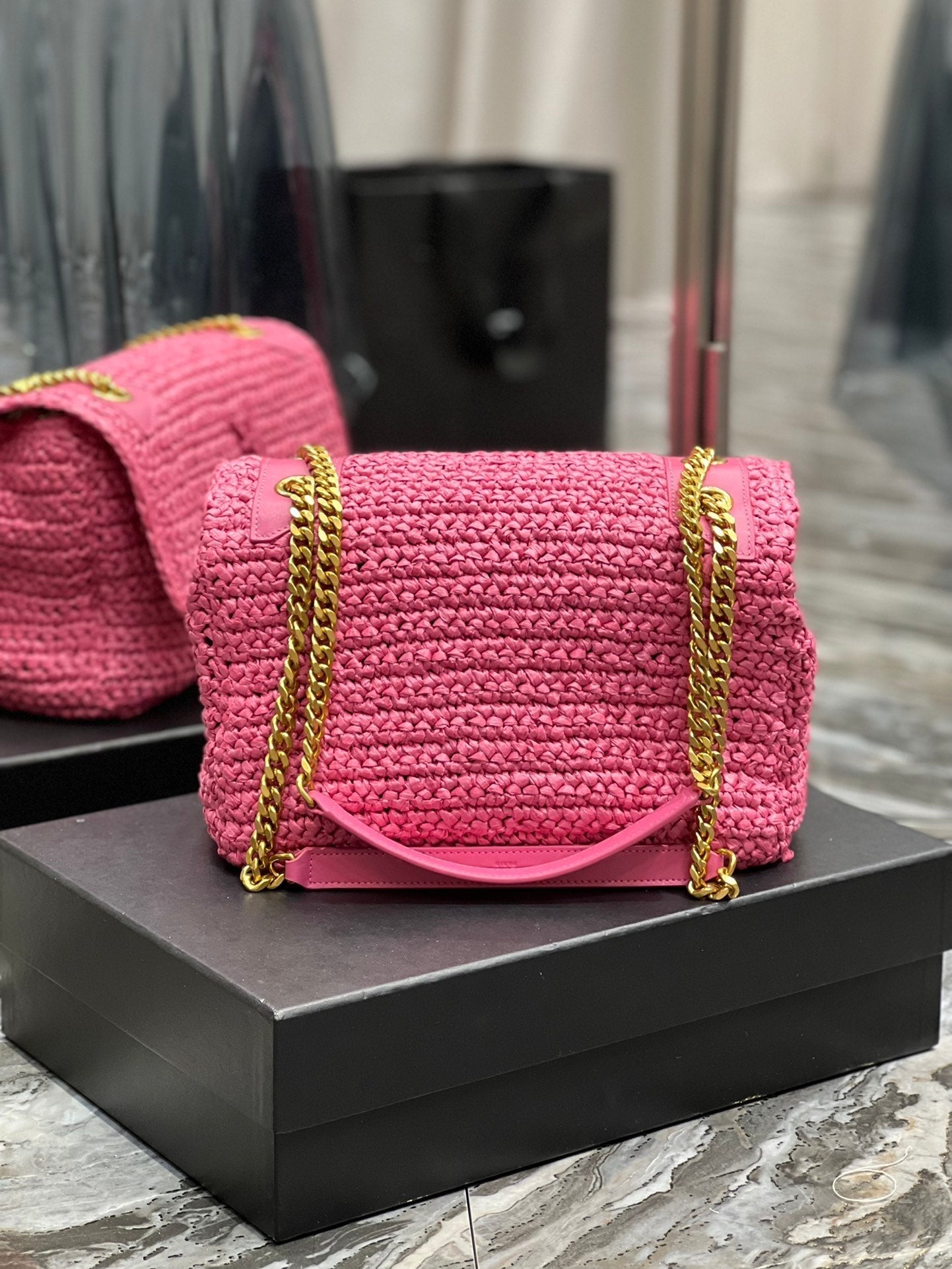 YSL Saint Laurent Niki Shoulder Bag Chain Pink Ysl 7704