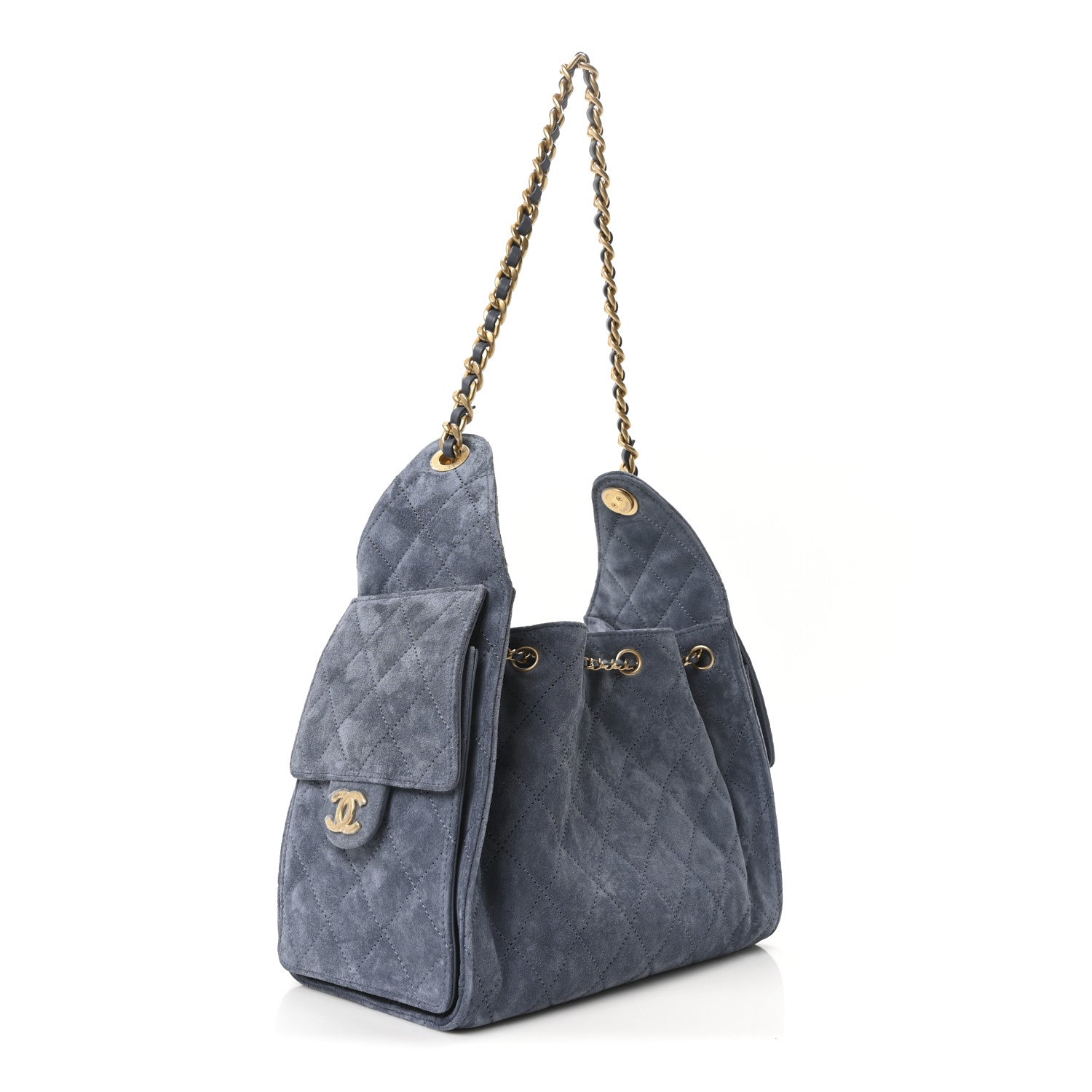 Chanel Suede Quilted Small 25 Handbag Blue