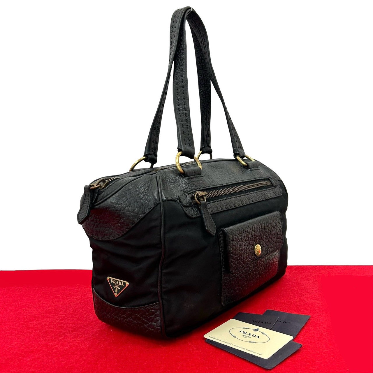 Prada Tessuto 2Way Bag Leather Nylon Travel Bag