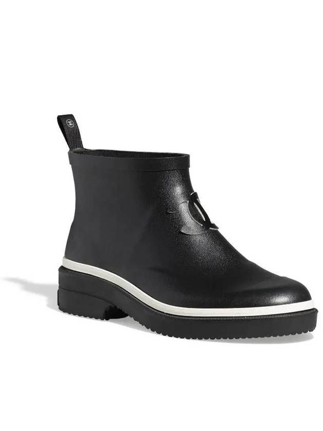 CC Logo Rubber Ankle Rain Boots Black Chanel