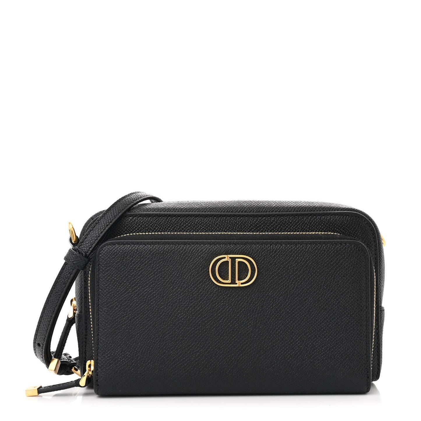 Dior Handbag Christian Grained Calfskin Caro Double Pouch Leather Black