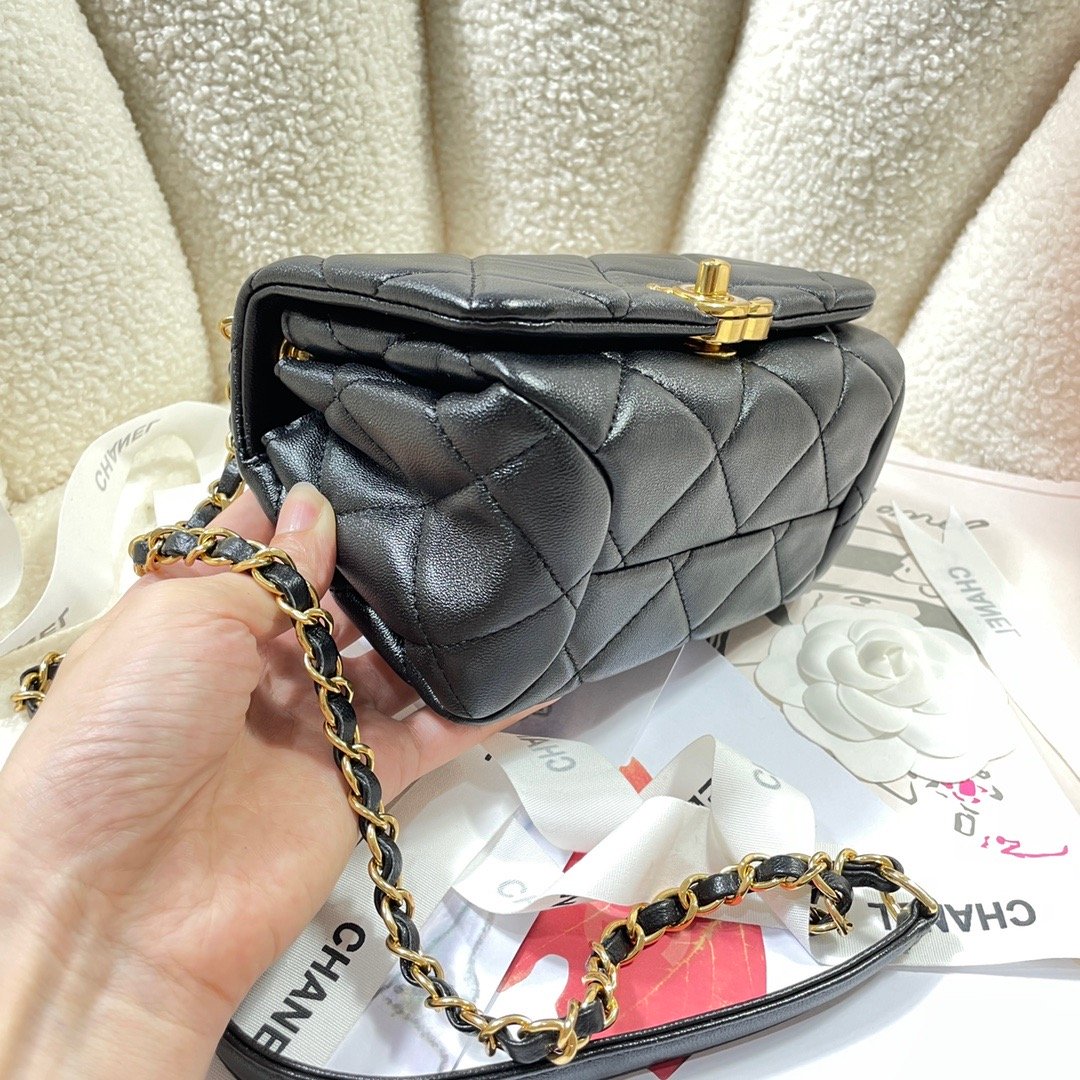 CHLMini Hardware , ’s , Black Gold Flap Shoulder Bag