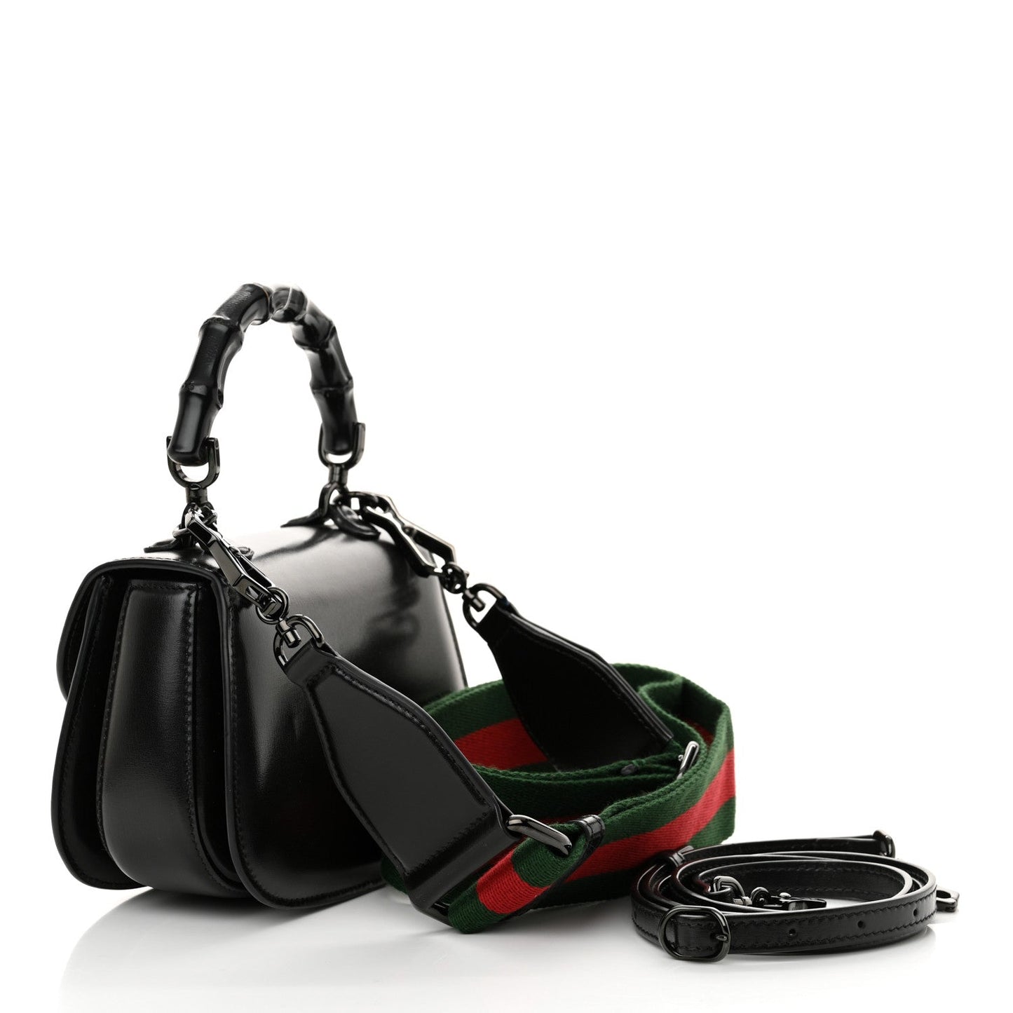Gucci Boarded Dyana Lux Calfskin Web Monochrome Mini Bamboo 1947 Top Handle Bag Black