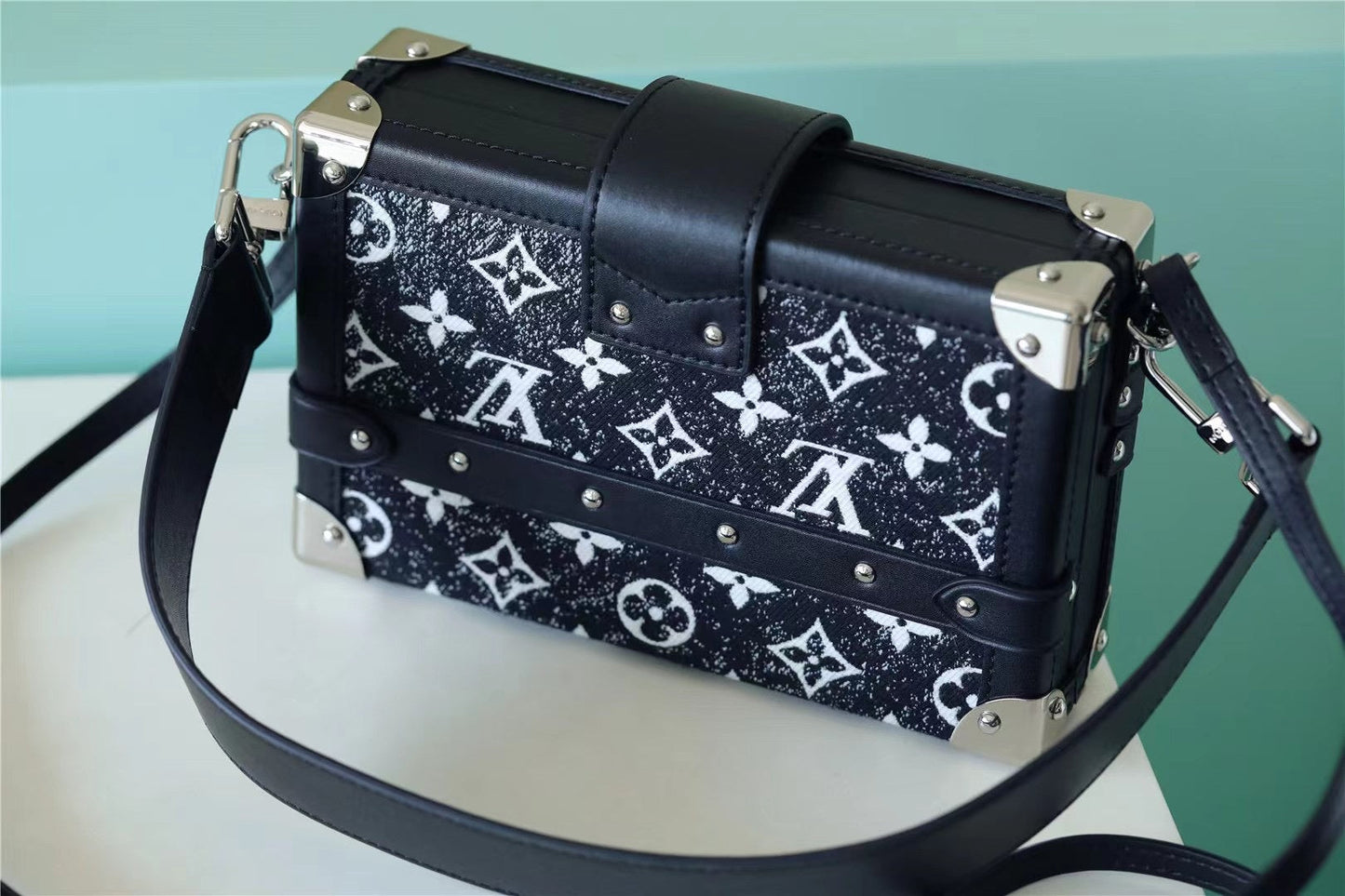 Top Quality Petite Malle Jacquard Navy For Denim Monogram Crossbody Bag
