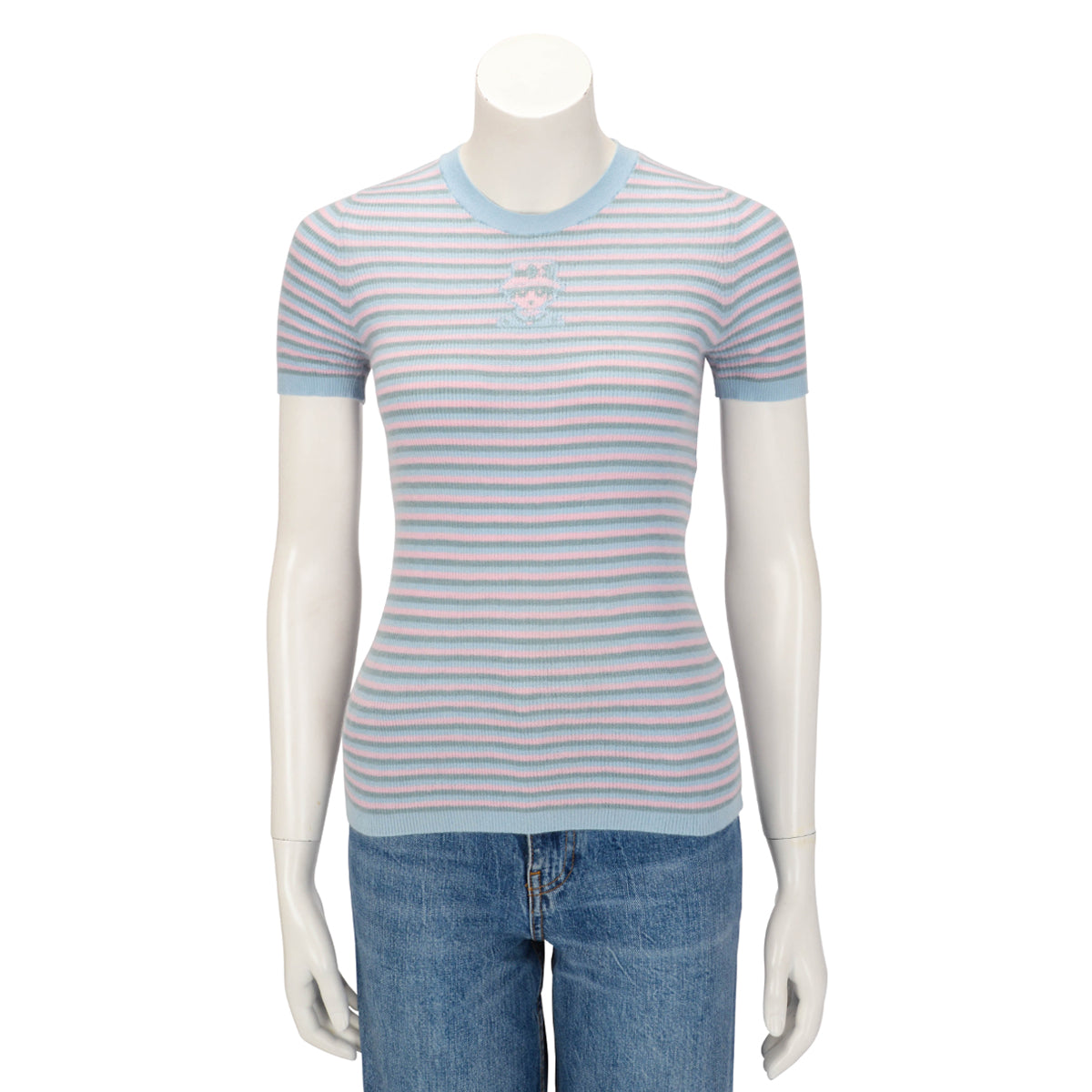 Chanel Blue Cashmere & Mohair Striped Short-sleeved Top Fr 38 Bag