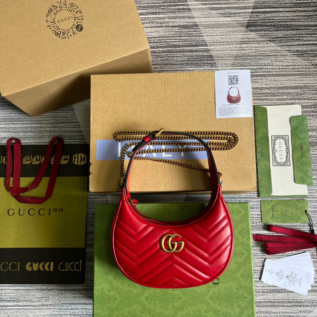 gg Marmont Half Moon Shaped Red Mini Bag