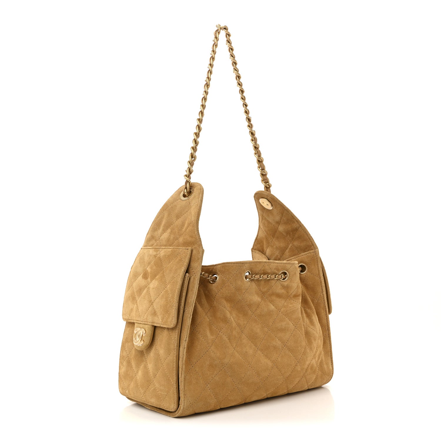 Chanel Suede Quilted Small 25 Handbag Beige