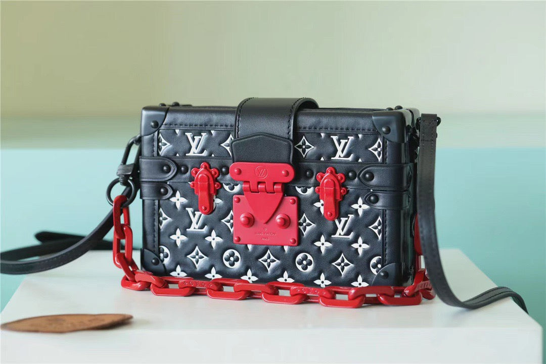 Top Quality Petite Malle Embossed And Foamed Black White Crossbody Bag
