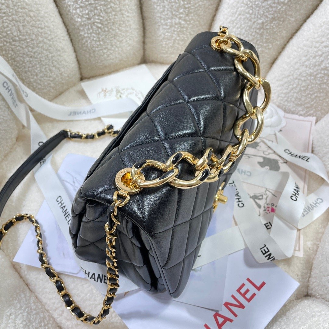 CHLLarge Hardware , ’s , Black Gold Flap Shoulder Bag