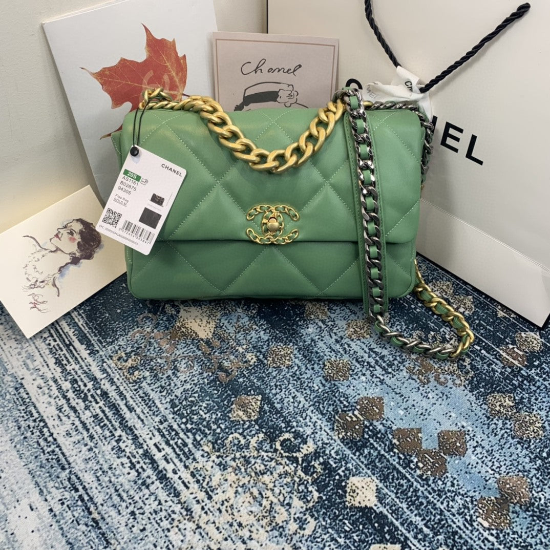 Chanel Top Qualityap Hardware Green Gold Flap Shoulder Bag