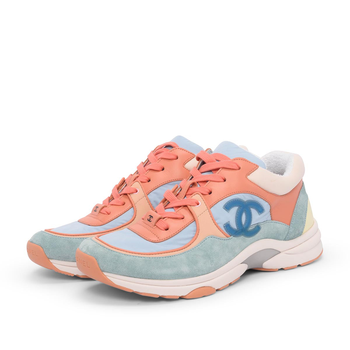 Chanel Blue Mixed Fibers CC Trainer Sneakers 40 for Women
