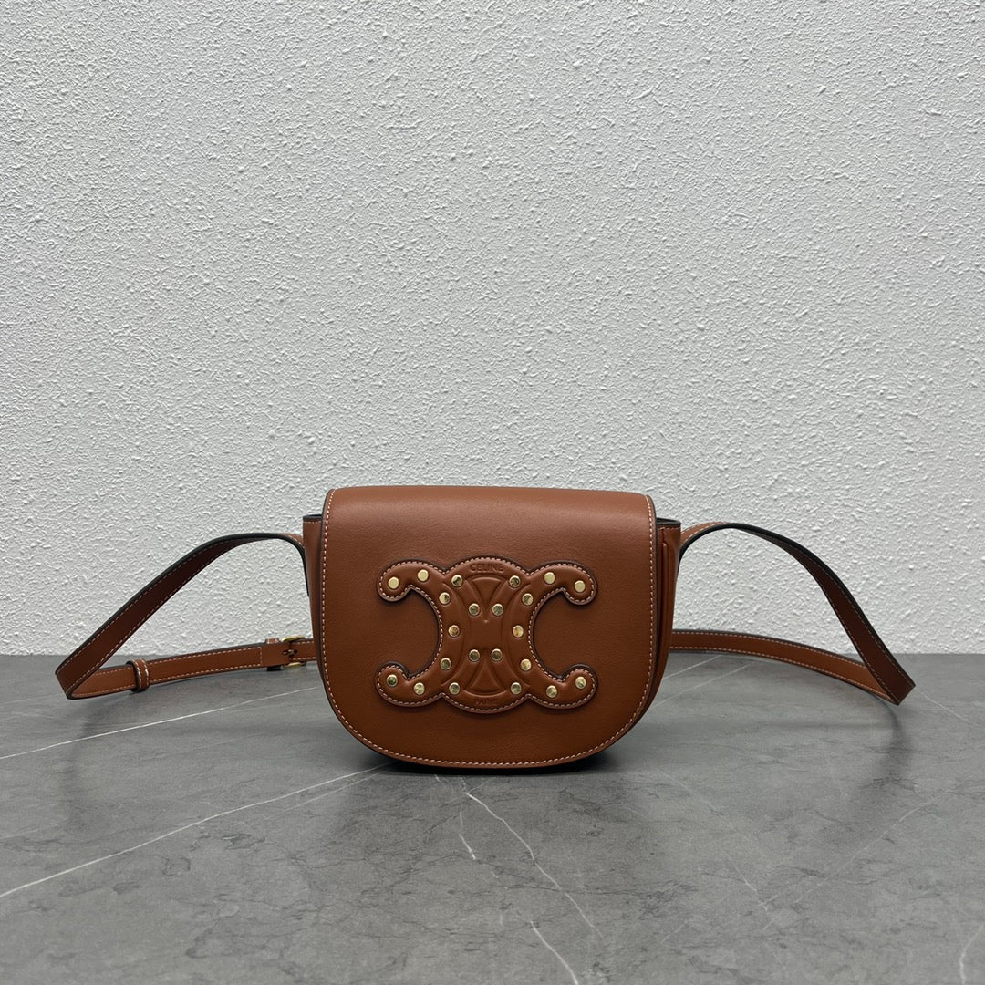 Top Quality Folco Cuir Triomphe With Studs Brown Travel Bag