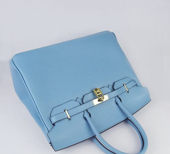 Hermes Luxury Birkin Cm Togo Handbags Light Golden Leather Blue Travel Bag