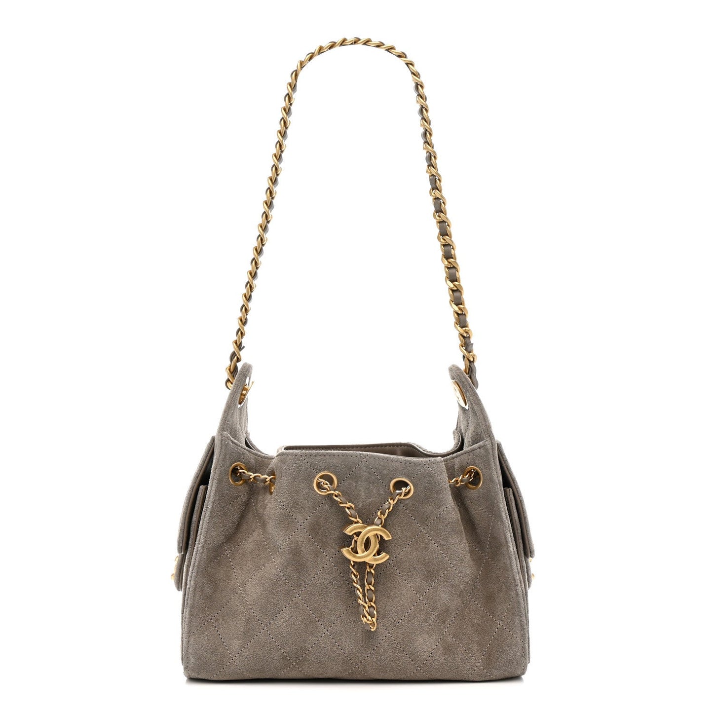 Chanel Suede Quilted Mini 25 Handbag Dark Grey