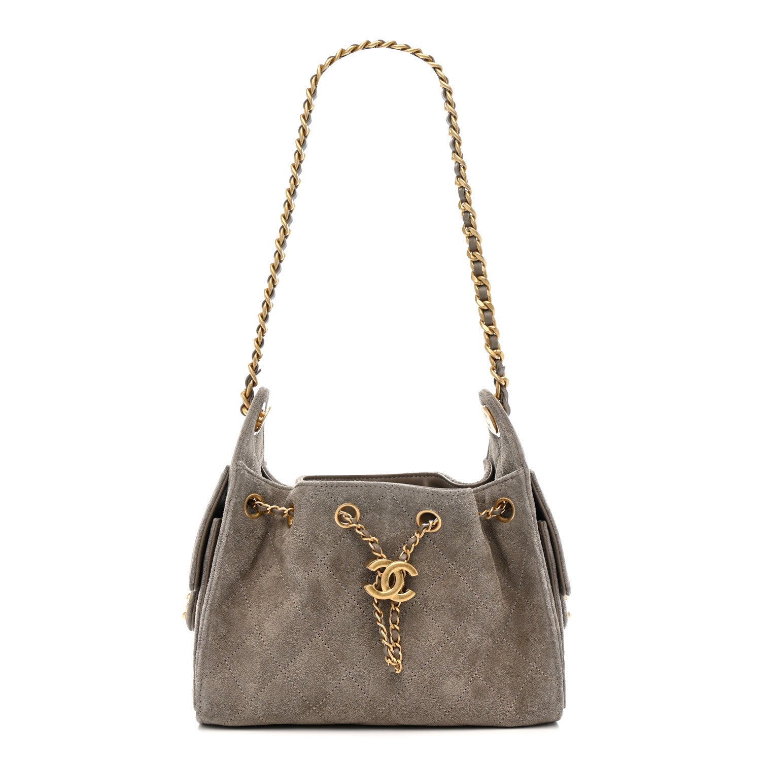 Chanel Suede Quilted Mini 25 Handbag Dark Grey