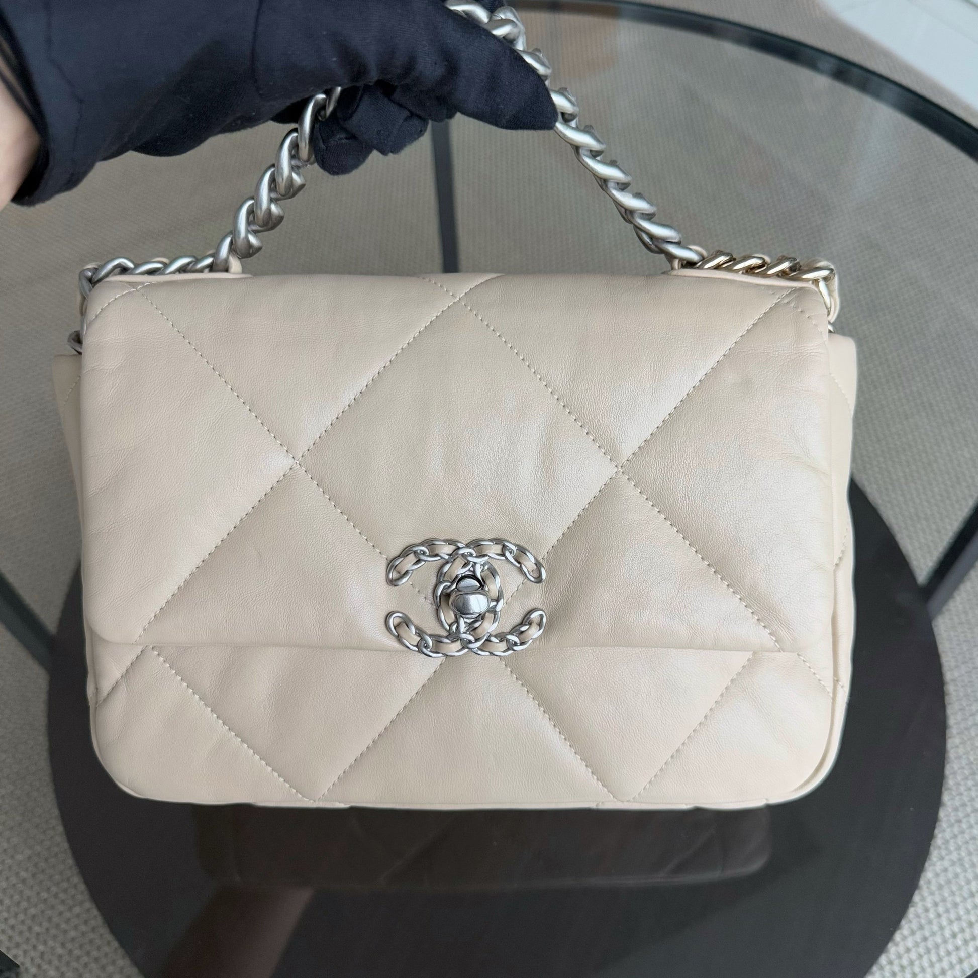 Chanel 19 Bag Small - C19 Goatskin Light Beige Two-tone Hardware Microchip