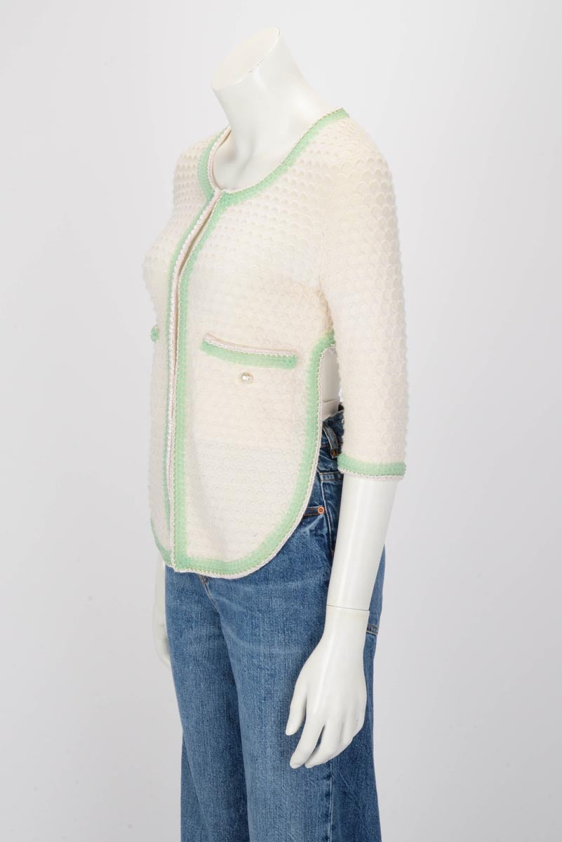 Chanel Cream Cashmere Scale-Knit Tie Cardigan Fr 34 Bag