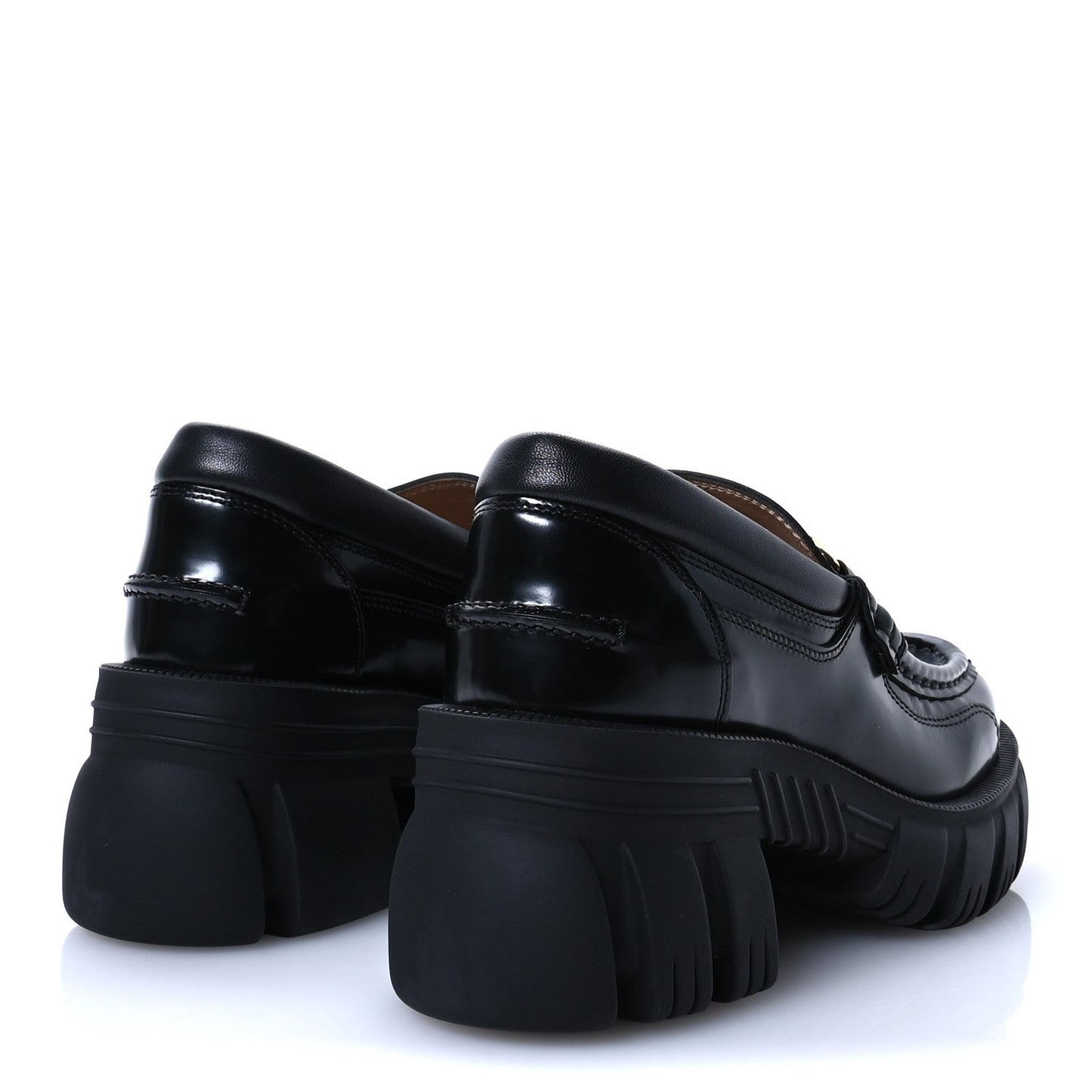 Gucci Magnum Calfskin Nappa Samoa Womens Horsebit Platform Chunky Lug Sole 40mm Loafers 35 Black