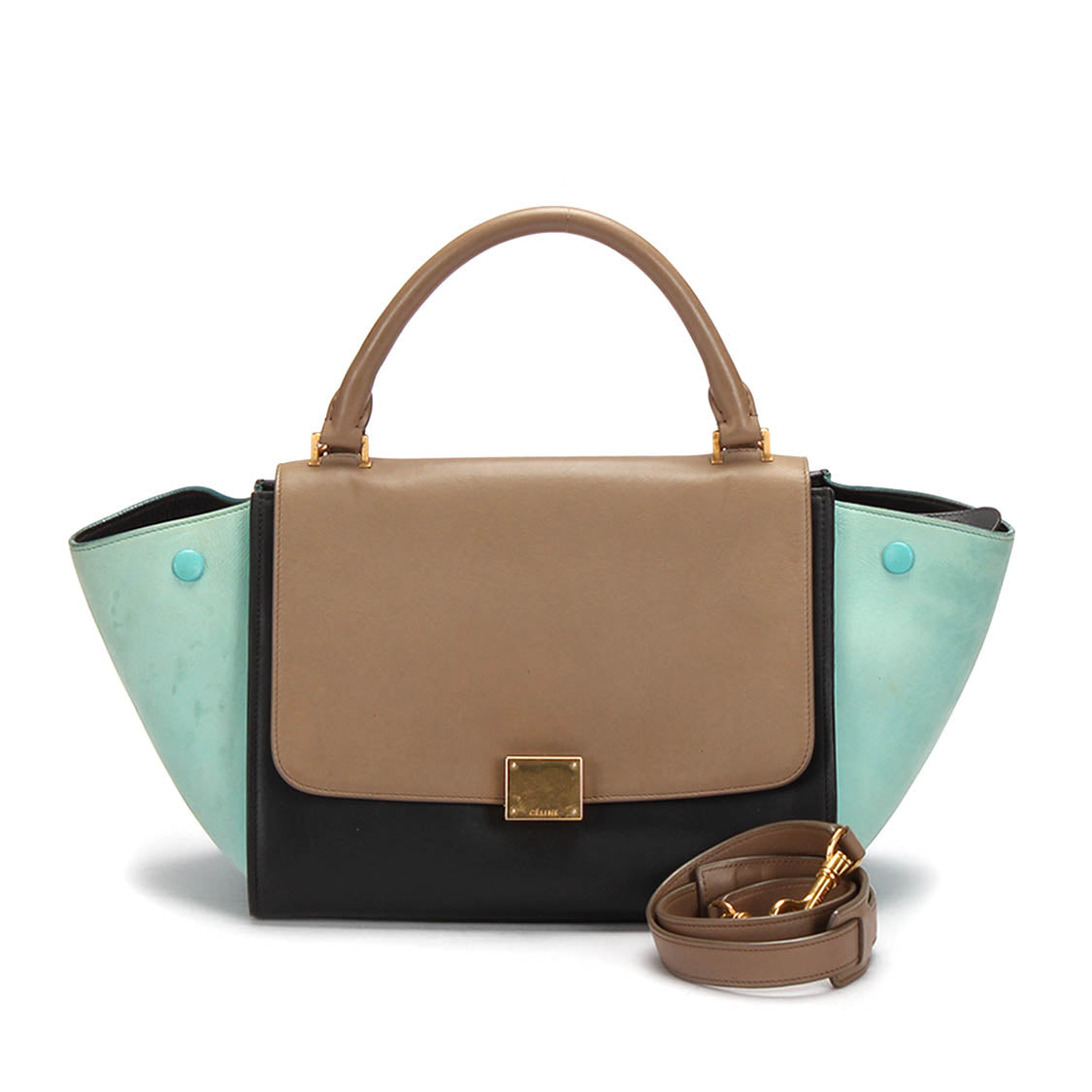 Luxury Tri Color Trapeze Handbag Leather Travel Bag