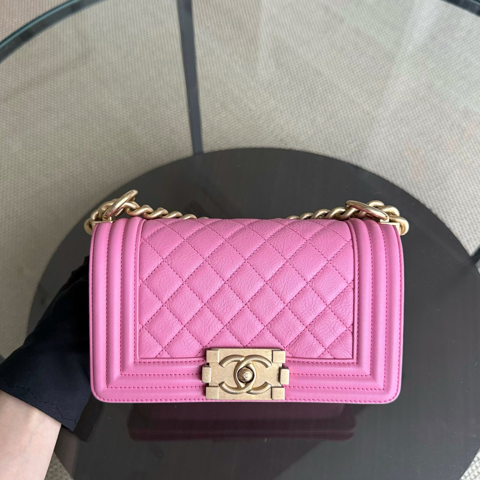 Chanel Boy Small - 20CM Quilted Calfskin Pink Gold Hardware Series 26