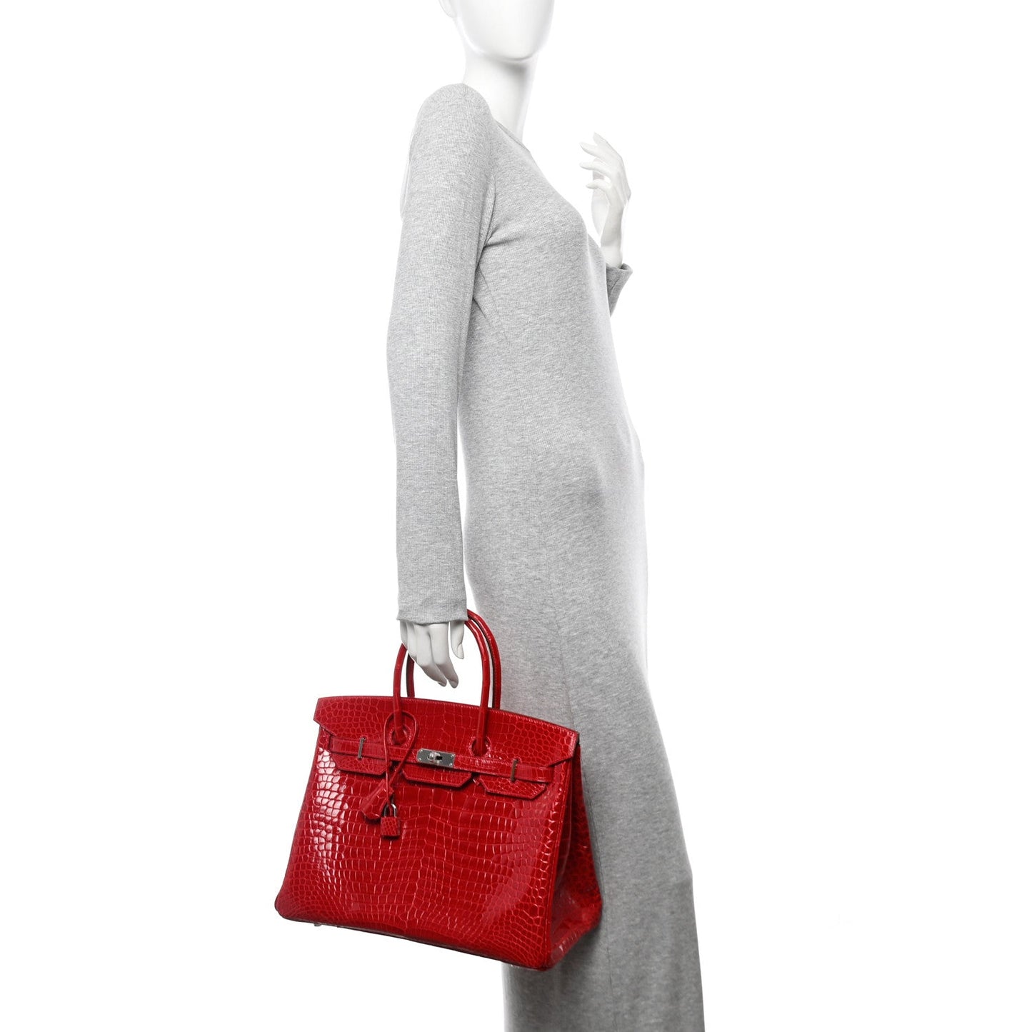Hermes Shiny Porosus Crocodile Birkin Rouge Cas Ue Handbag Travel Bag