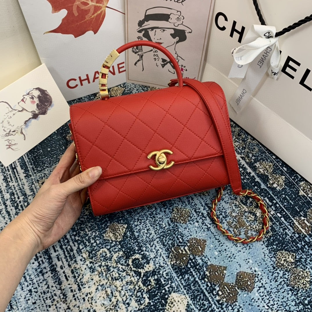 Chlsmall Top Qualityap Bag With Top Handle Red Gold Shoulder Bag