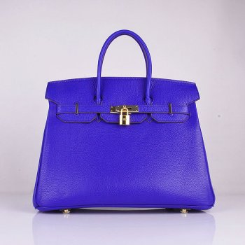 Hermes Luxury Birkin Cm Togo Handbags Electric Golden Leather Blue Travel Bag