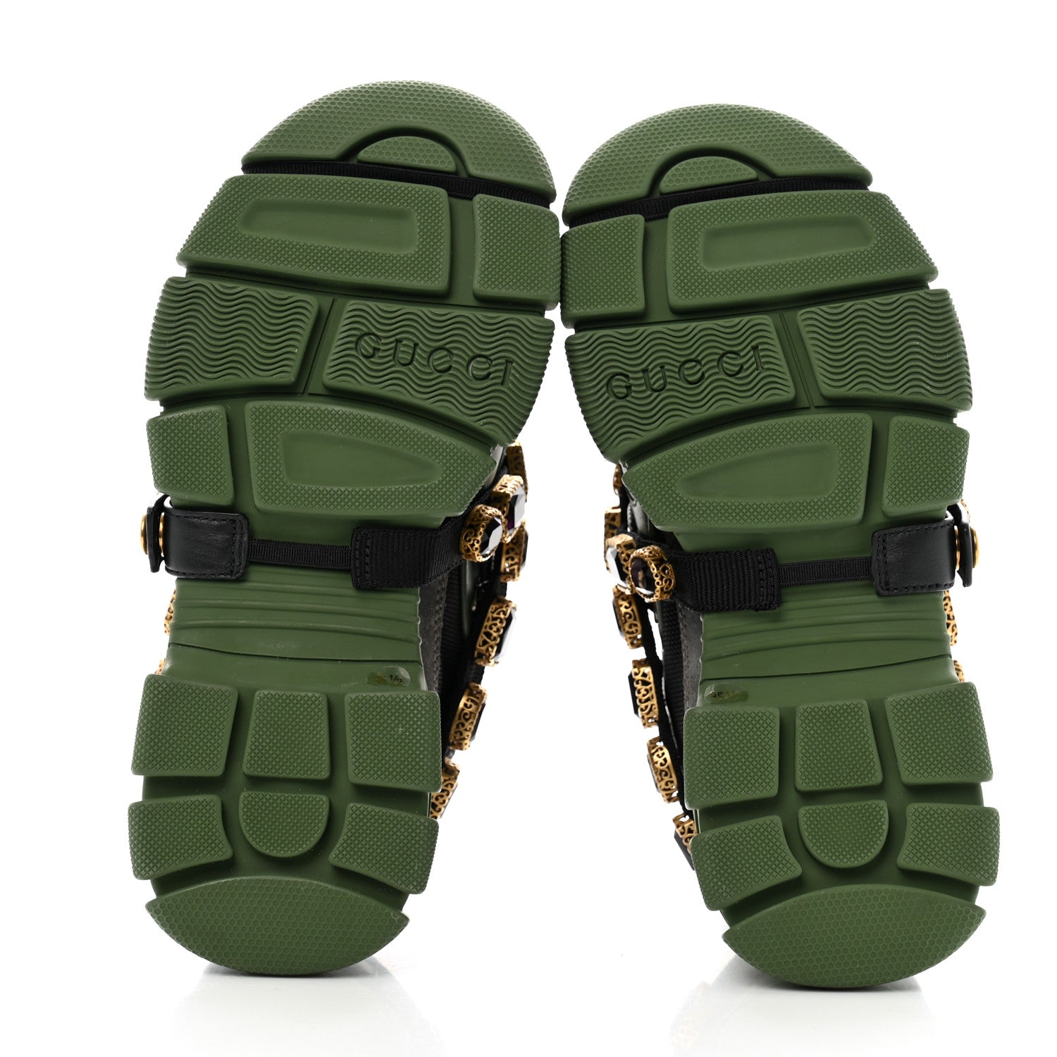 Gucci X SEGA Mesh Suede Calfskin Removable Crystals Flashtrek Sneakers 35.5 Loess Black Olive Green