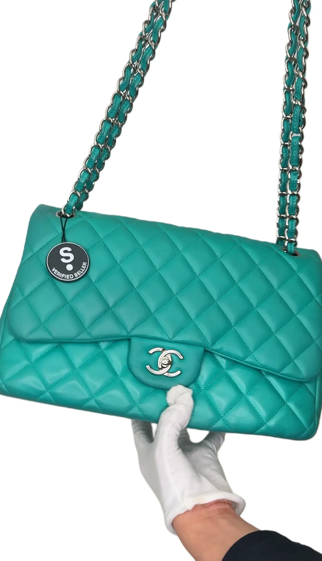 Chanel Timeless/Classique Handbag Leather Green Plain WD-
