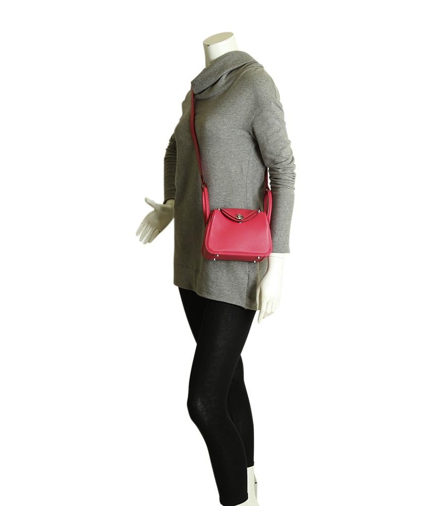 Hermes Luxury Lindy Rose Extreme Taurillon Clemence Way Mini Travel Bag