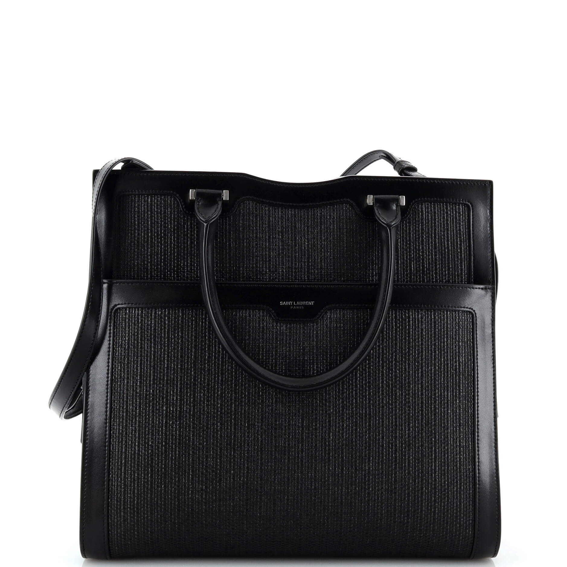 YSL Saint Laurent Saint Laurent Trending Uptown Tote With Leather Raffia Tote Bag