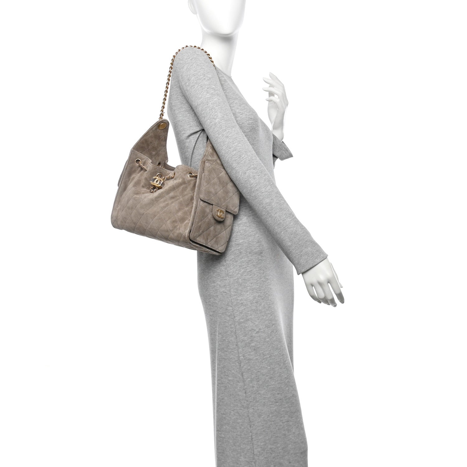 Chanel Suede Quilted Small 25 Handbag Dark Grey
