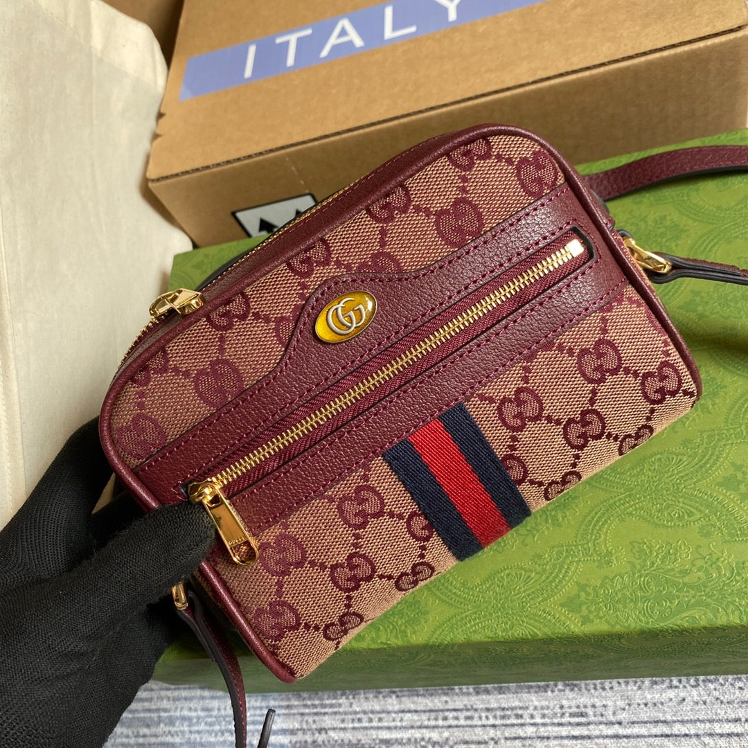 gg Ophidia gg Burgundy gg Canvas Beige Mini Bag