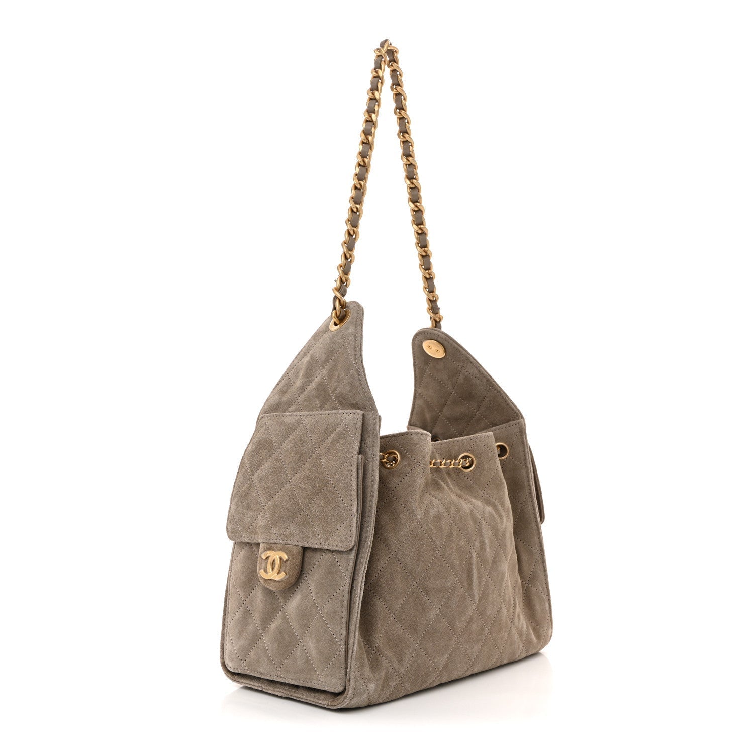 Chanel Suede Quilted Small 25 Handbag Dark Grey