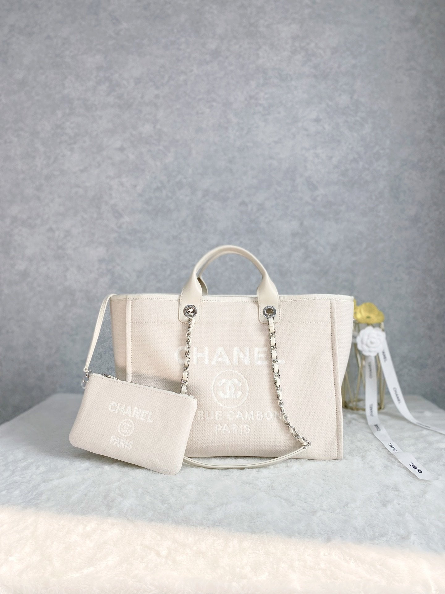 Chlsmall Shopping Bag Hardware For Women Handbags Silver Cream Shoulder Bag