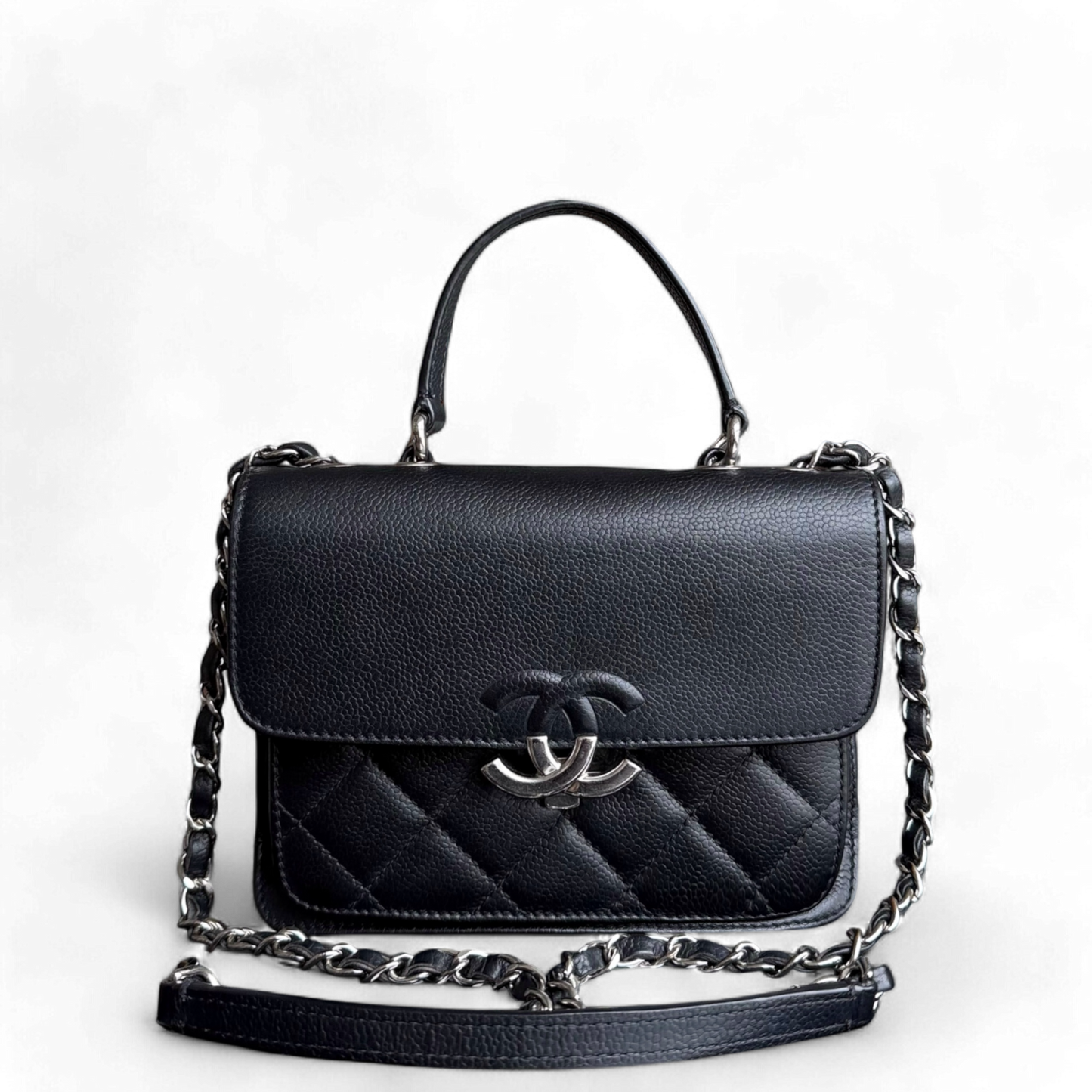 Chanel Small CC Box Flap - Quilted Calfskin Black Silver Hardware Series 24
