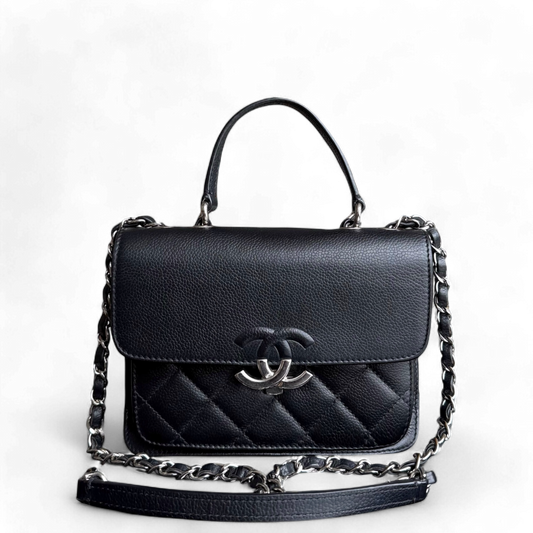 Chanel Small CC Box Flap - Quilted Calfskin Black Silver Hardware Series 24